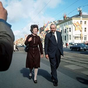 Prime Minister Harold Wilson with his wife Mary take a brak from the Party Conference for