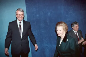 Images Dated 22nd March 1992: Prime Minister John Major and Margaret Thatcher, pictured during the general election