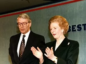 Images Dated 22nd March 1992: Prime Minister John Major with Margaret Thatcher at Tory rally in London 1992