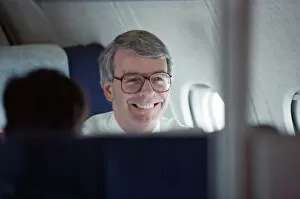 Images Dated 17th March 1992: Prime Minister John Major pictured on an aeroplane. 17th March 1992