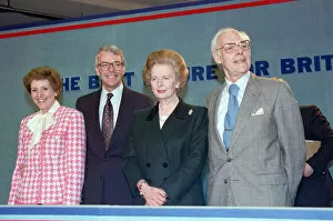 Images Dated 22nd March 1992: Prime Minister John Major with his wife Norma, and Margaret Thatcher with her husband
