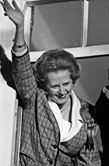 Prime Minister Margaret Thatcher, celebrate winning a third term in government for Prime Minister Margaret Thatcher, celebrate winning a third term in government for