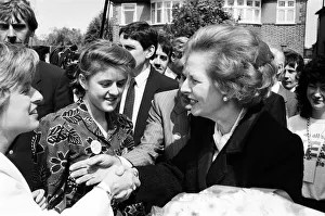 Prime Minister Margaret Thatcher campaigning in Ealing with Harry Greenway. 30th May 1987 Prime Minister Margaret Thatcher campaigning in Ealing with Harry Greenway. 30th May 1987