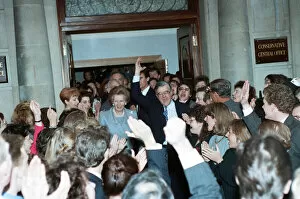 Images Dated 26th November 1990: Prime Minister Margaret Thatcher and Kenneth Baker at Conservative headquarters