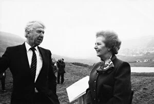 Prime Minister Margaret Thatcher with Peter Walker Welsh Secretary seen here in