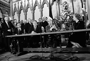 Images Dated 12th February 1986: Prime Minister Margaret Thatcher signs the Chunnel (Channel Tunnel