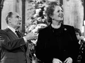 Images Dated 12th February 1986: Prime Minister Margaret Thatcher signs the Chunnel (Channel Tunnel