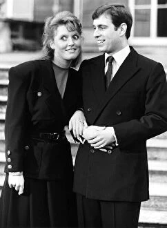 Prince Andrew with Duchess of York announcing their engagement March 1986