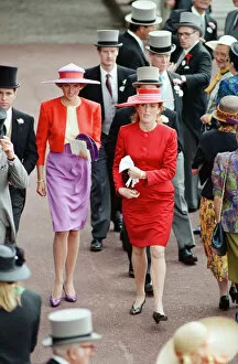 Images Dated 19th June 1990: Prince Andrew, Princess Diana and Sarah Ferguson, the Duchess of York attend the first