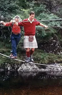 Images Dated 1st August 1987: Prince Charles August 1987 walking tightrope at Glen Coe and River Nevis Scotland