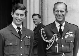 Prince Charles and his father Prince Philip wearing RAF uniform at the passing out parade Prince Charles and his father Prince Philip wearing RAF uniform at the passing out parade