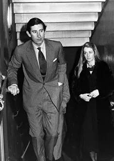 Prince Charles with friend Penelope Eastwood leaving a West End Theatre, March 1977