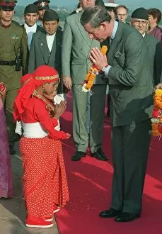 Images Dated 6th February 1998: Prince Charles in Kathmandu, Nepal, February 1998 He bows his head as he meets five