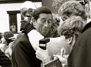 Images Dated 28th June 1985: Prince Charles mobbed by female fans in Atherstone, Warwickshire Embrace embracing