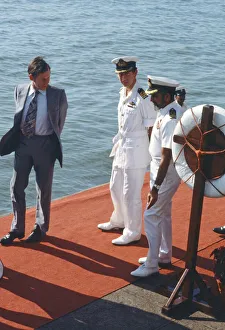 Prince Charles pictured during his tour of India, wearing white Navy uniform Prince Charles pictured during his tour of India, wearing white Navy uniform