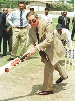 Images Dated 5th February 1998: Prince Charles playing cricket in Sri Lanka on a state visit