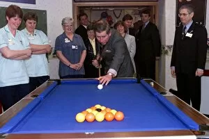 Images Dated 2nd February 1999: Prince Charles plays pool as he visits North Derbyshire Hospital in Calow February