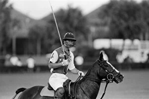 Prince Charles, Prince of Wales plays in a polo match at Palm Beach, Florida