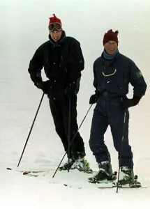 Prince Charles and Prince William stand on a ski slope at Whistler in Canada on their Prince Charles and Prince William stand on a ski slope at Whistler in Canada on their