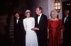 Images Dated 10th November 1985: Prince Charles and Princess Diana at a British Embassy Dinner in Washington with Vice
