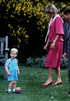 Images Dated 12th June 1984: Prince Charles and Princess Diana pose with their son Prince William at a photocall in