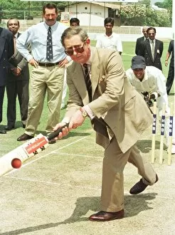 Images Dated 5th February 1998: Prince Charles in Sri Lanka, February 1998 Playing cricket watched by Graham Gooch