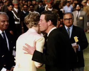 Images Dated 13th February 1992: Prince Charles tries to kiss Princess Diana on their tour of India in Jaipur