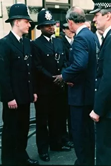 Images Dated 3rd May 1999: Prince Charles visits the scene of the Soho bomb April 1999 Here he is chatting to