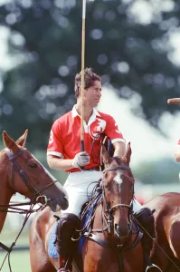 Images Dated 16th July 1991: Prince Charles (wearing number 3) was locked in a fierce battle with Princess Diana'