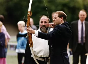 Images Dated 17th September 1990: Prince Edward taking part in Archery at Battersea Park