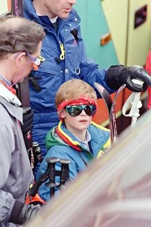 Images Dated 20th February 1994: Prince Harry and Prince Charles pictured during a skiing holiday in Klosters, Switzerland