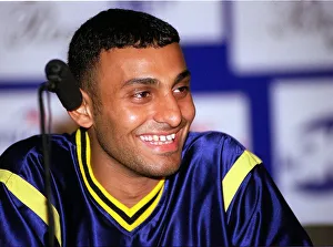 Prince Naseem Hamed at a Press Conference July 1997 Before his title fights against Juan Prince Naseem Hamed at a Press Conference July 1997 Before his title fights against Juan