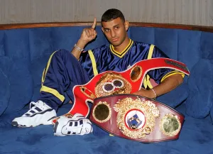Prince Naseem Hamed at a Press Conference July 1997 Before his title fights against Juan Prince Naseem Hamed at a Press Conference July 1997 Before his title fights against Juan