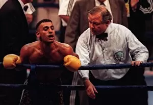 Images Dated 19th July 1997: Prince Naseem Hamed slaughters Juan Cabrera at Wembely Arena on saturday 19th july 1997