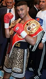 Images Dated 4th May 1997: Prince Naseem Hamed wearing his Lonsdale belt after successfully defending his WBO