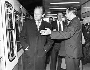 Prince Philip, Duke of Edinburgh, boarding a metro train at Heworth Metro Station