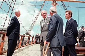 Images Dated 17th July 1995: Prince Philip, Duke of Edinburgh at the Endeavour Training vessel, pictured on board