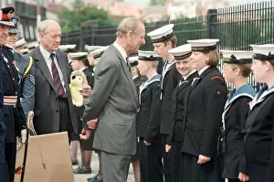 Images Dated 17th July 1995: Prince Philip, Duke of Edinburgh at the Endeavour Training vessel