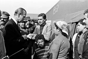 Images Dated 1st October 1980: Prince Philip, Duke of Edinburgh visits the site of the El Asnam earthquake, Algeria