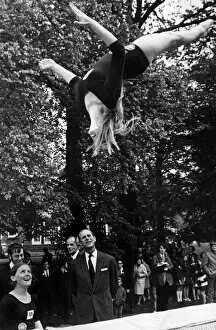 Images Dated 30th May 1972: Prince Philip, Duke of Edinburgh, watches the trampoline display at Port Sunlight