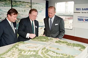 Images Dated 18th May 1993: Prince Philip visiting Tees Barrage, looking at a model of Tees Barrage. 18th May 1993