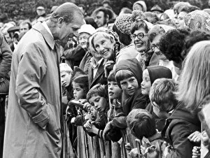 Images Dated 27th September 1975: Prince Phillip the Duke of Edinburgh seen here chatting with the crowds gathered in