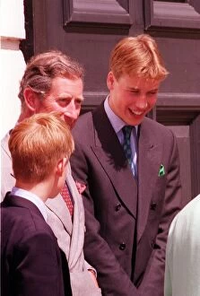 Images Dated 4th August 1998: Prince William at Clarence House August 1998 smiles as he chats with his father