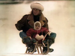 Princess Beatrice on the toboggan with mother on the back Princess Beatrice on the toboggan with mother on the back
