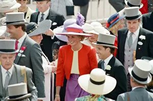 Images Dated 19th June 1990: Princess Diana, Harry Herbert and Viscount Linley in the royal enclosure at the first day