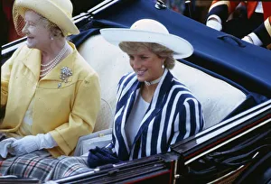 Princess Diana Princess of Wales J sitting in a coach at Ascot racecourse with the Queen Princess Diana Princess of Wales J sitting in a coach at Ascot racecourse with the Queen