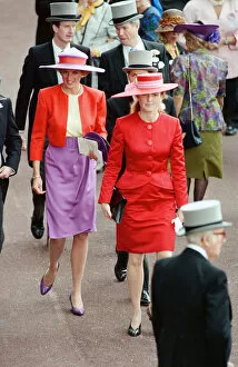 Images Dated 19th June 1990: Princess Diana and Sarah Ferguson, the Duchess of York attend the first day of the Ascot