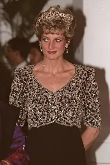 Princess Diana during a visit to India black dress with embroidered bodice tiara Princess Diana during a visit to India black dress with embroidered bodice tiara