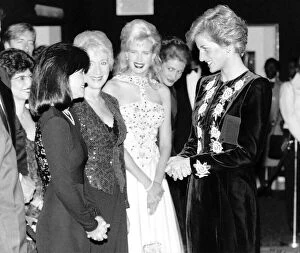 Princess Diana wearing a Catherine Walker dress, meets American actress Sally Field at