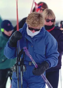 Princess Diana wearing ski-ing outfit and sunglasses during a ski-ing holiday with her Princess Diana wearing ski-ing outfit and sunglasses during a ski-ing holiday with her